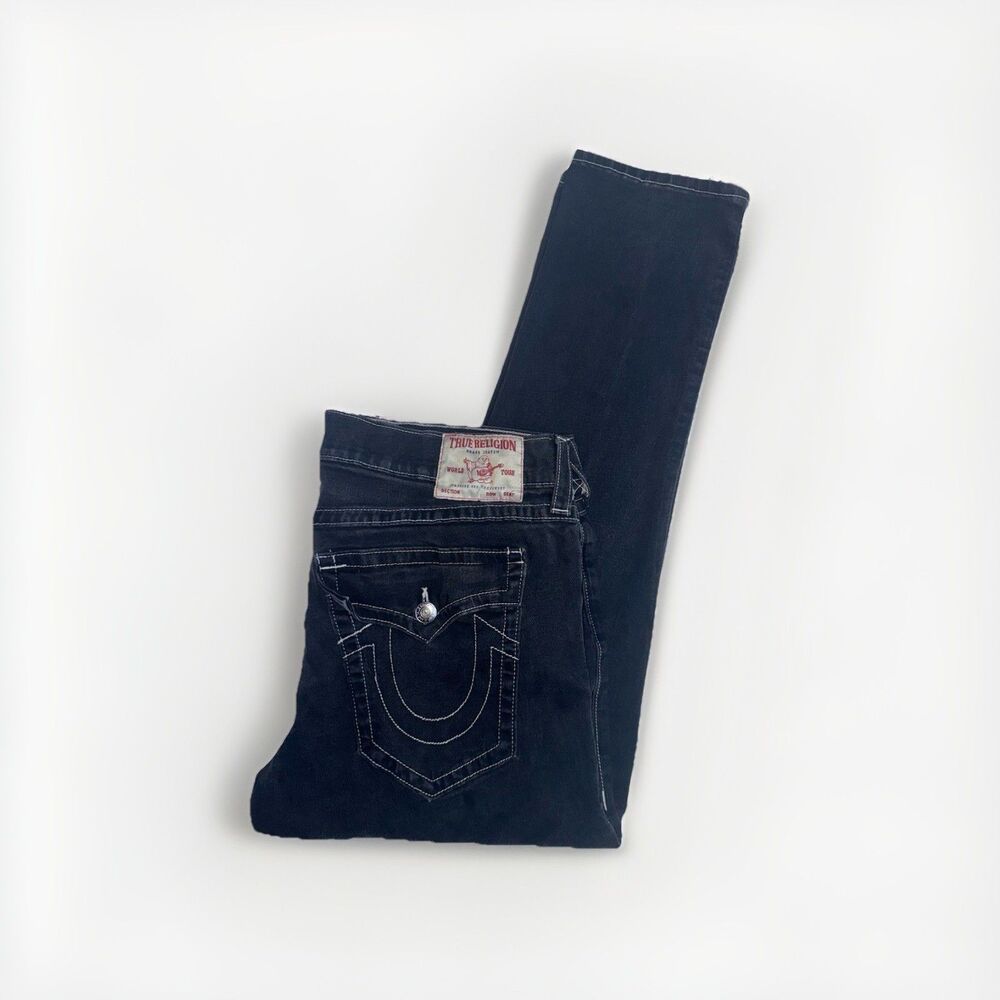 True Religion Mens 40 Geno Relaxed Slim Straight Black Denim Jeans